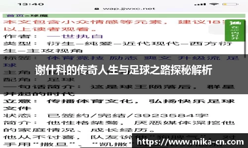 谢什科的传奇人生与足球之路探秘解析